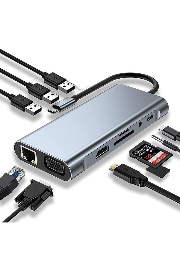 5236 10in1 Type C To Hdmi Usb 3.0 Sd Tf Kart Rj45 Ethernet Vga 3.5mm Çevirici Çoklayıcı Hub - 2