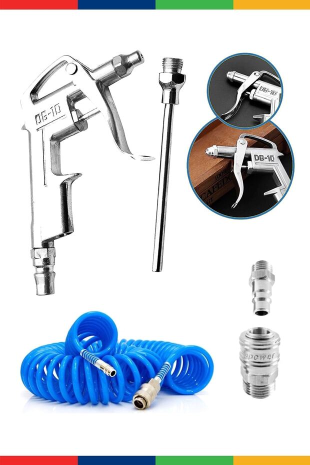 15 Metre Kompresör Spiral Hava Hortumu 8 Mm 15 Mt Hava Jakı Hava Tabancası Recor Paket - 3