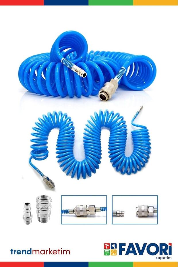 15 Metre Kompresör Spiral Hava Hortumu 8 Mm 15 Mt Hava Jakı Hava Tabancası Recor Paket - 4