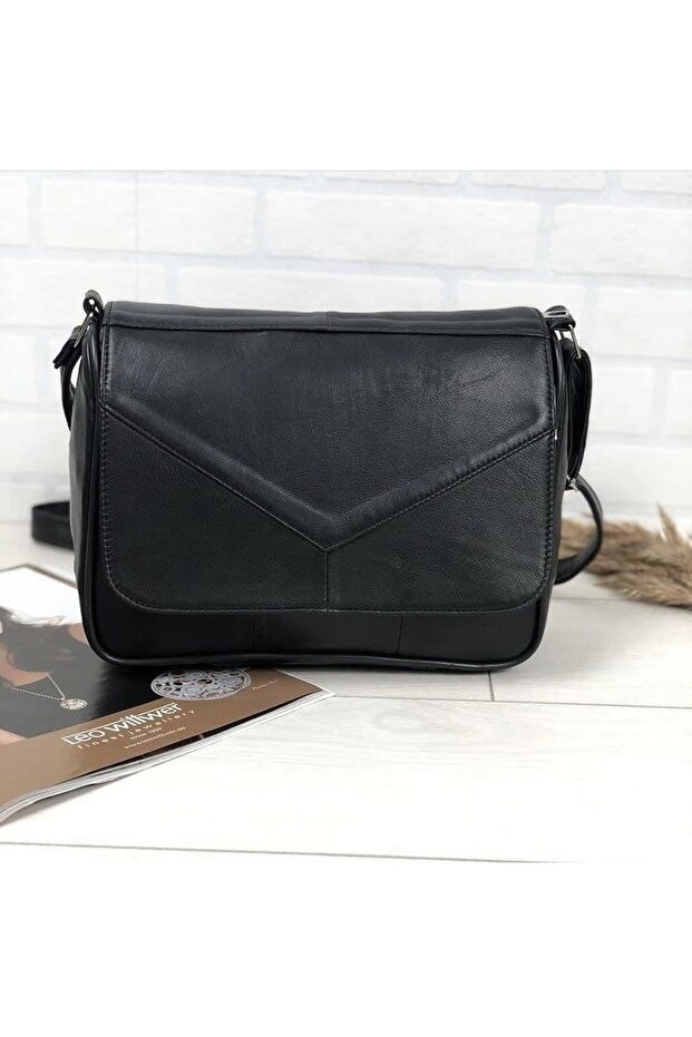 Black Multi-Pocket Genuine Leather Daily Women's Shoulder Bag 25*21*7 Cm