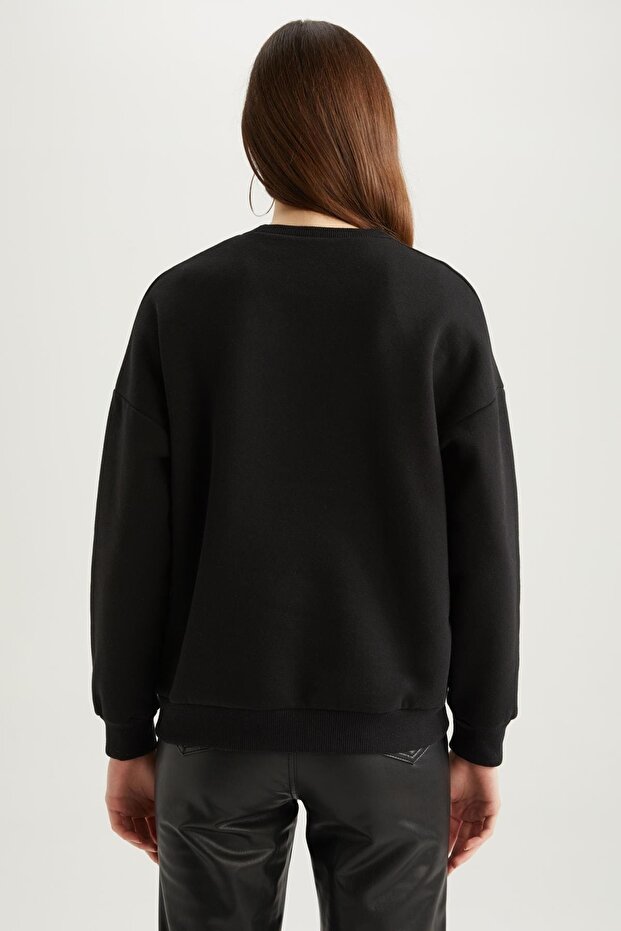 Bisiklet Yaka Slogan Baskılı Sweatshirt - 5