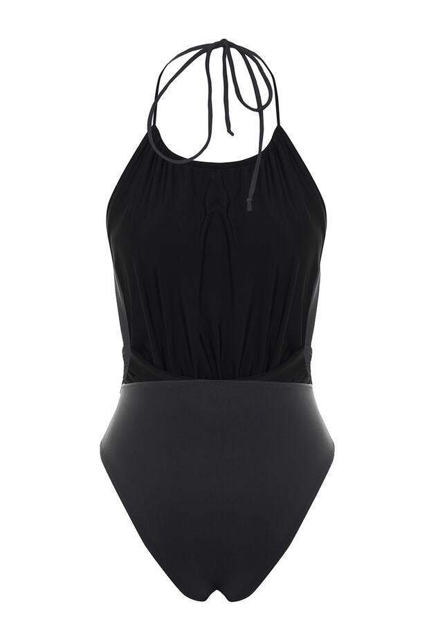 Siyah Halter Yaka Büzgülü High Leg Mayo TBESS23MA00026 - 7