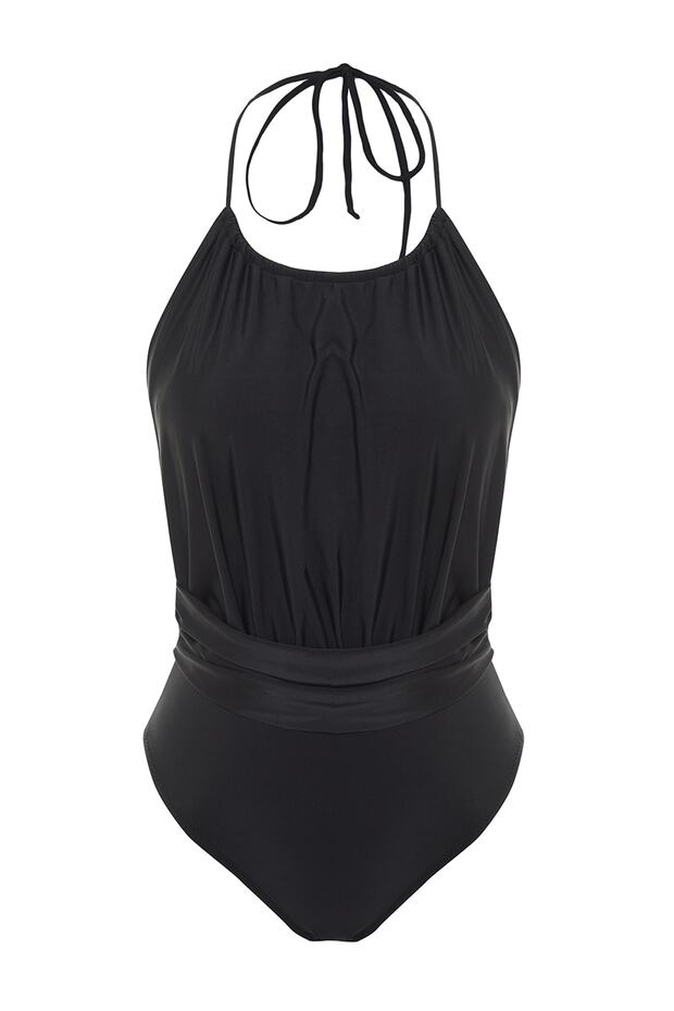 Siyah Halter Yaka Büzgülü High Leg Mayo TBESS23MA00026 - 6
