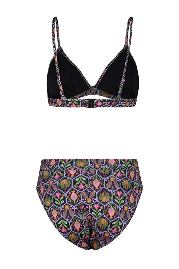 Çiçek Desenli Üçgen Kaplı Hipster Yüksek Bel Bikini Takımı TBESS22BT0016 - 8
