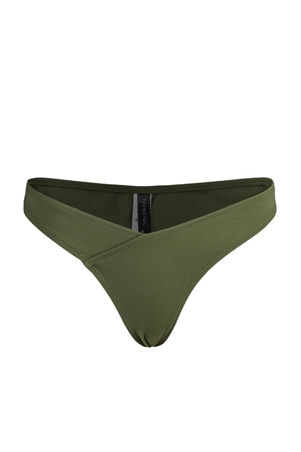 Haki V Kesim Regular Düşük Bel Basic Bikini Altı TBESS22BA0024 - 6