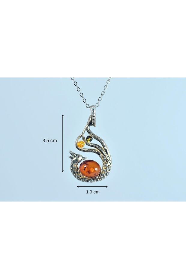 Damla Kehribar Anka Kuşü Gümüş Kolye Yüzük Set Takımı - 6
