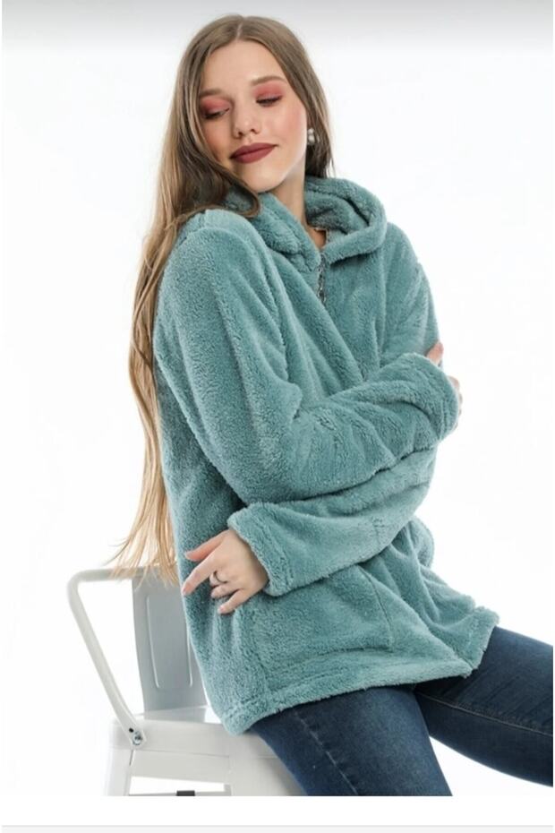 Hooded Zippered Plush Cardigan