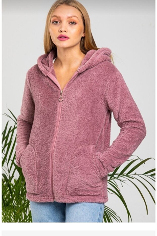 Hooded Zippered Plush Cardigan