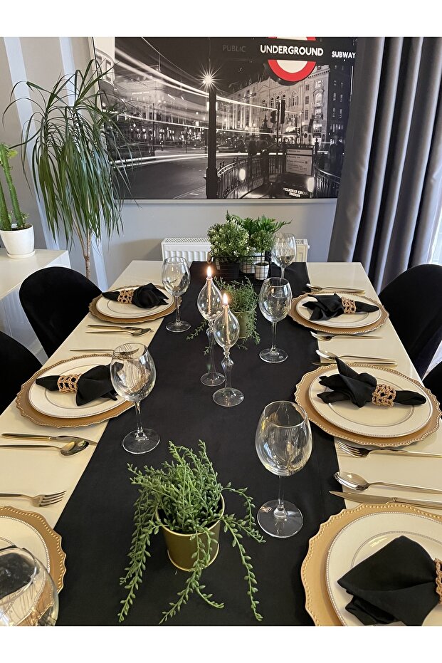 Kadife Dokulu Dertsiz Uzun Siyah Runner - 2