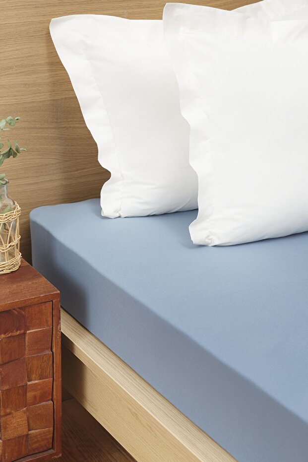 Indigo Combed Cotton Double Fitted Sheet
