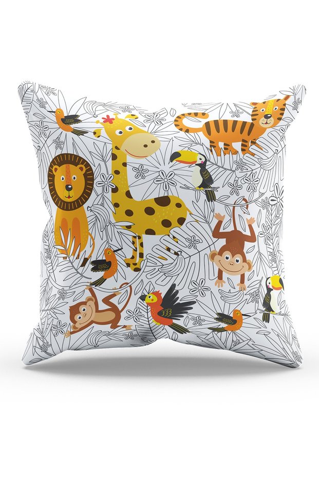 Double Sided Printed Zoo Natural Patterned Suede Throw Pillow Cover