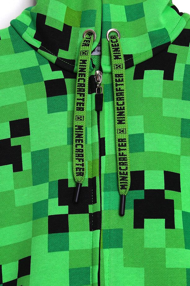 Minecraft Creeper 360 Derece Desenli Erkek Çocuk Fermuarlı Kapüşonlu Hoodie Sweatshirt - 2