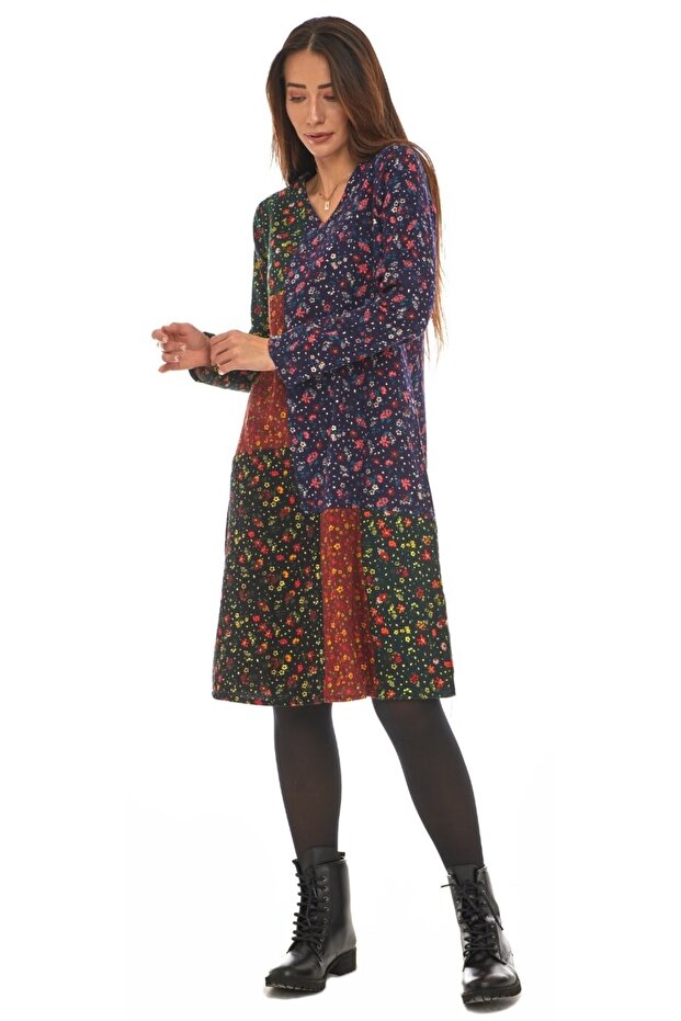 Pazen Patchwork Kısa Elbise - 3