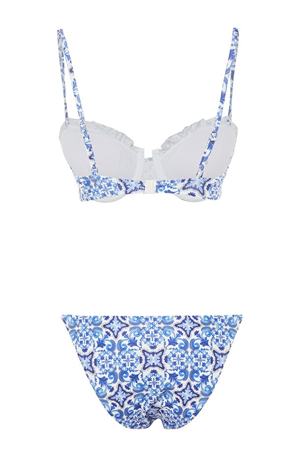 Çini Desenli Fırfırlı Balconette Kaplı Regular Düşük Bel Bikini Takımı TBESS23BT00007 - 8