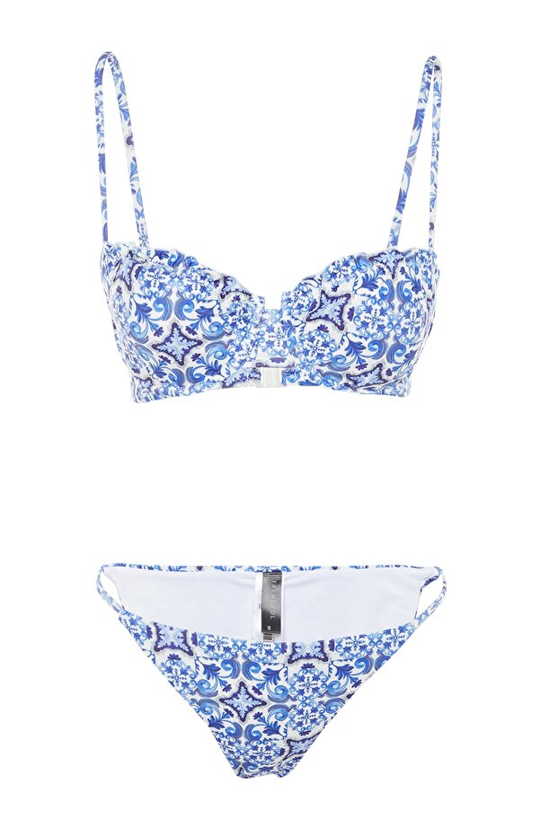 Çini Desenli Fırfırlı Balconette Kaplı Regular Düşük Bel Bikini Takımı TBESS23BT00007 - 6