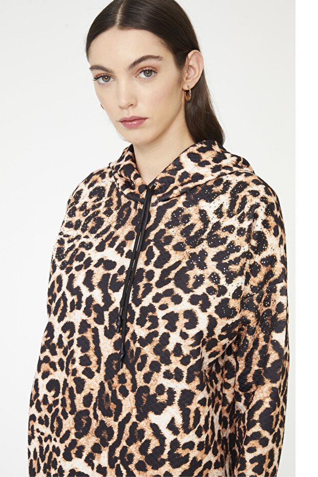 Leopar Baskılı Örme Elbise - 3