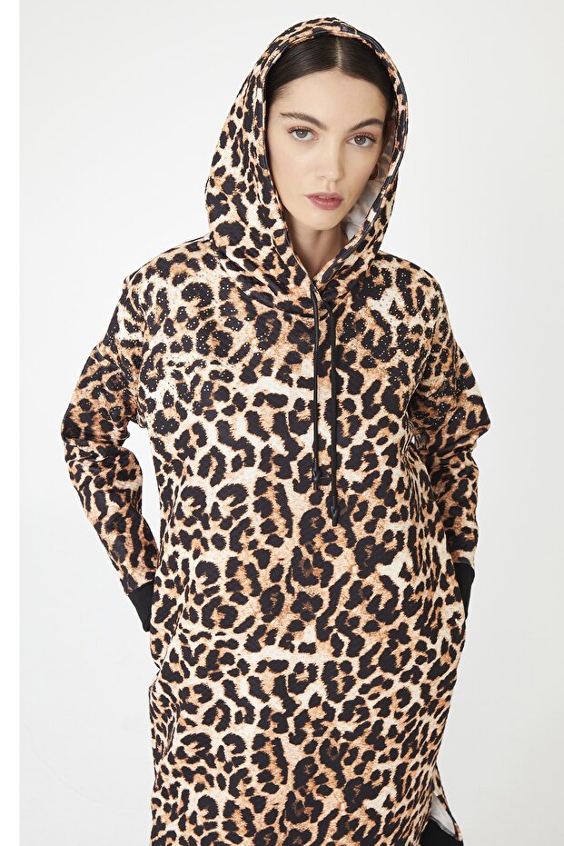 Leopar Baskılı Örme Elbise - 5