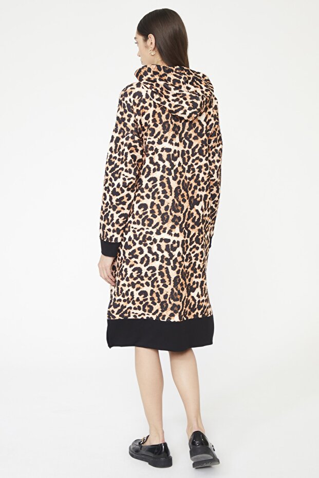 Leopar Baskılı Örme Elbise - 6