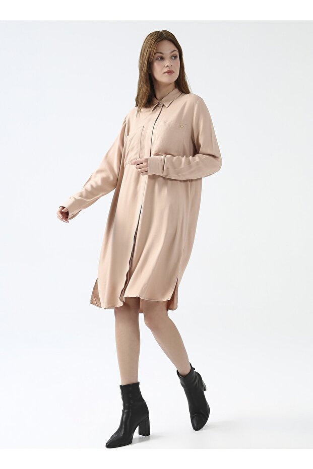Shirt Collar Plain Medium Pink Women's Dress Sıhıo22K
