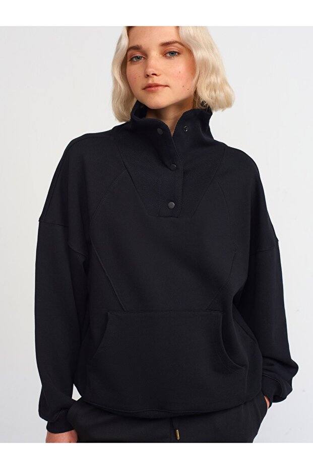 40107 Kargo Cep Oversize Sweatshırt-siyah - 1