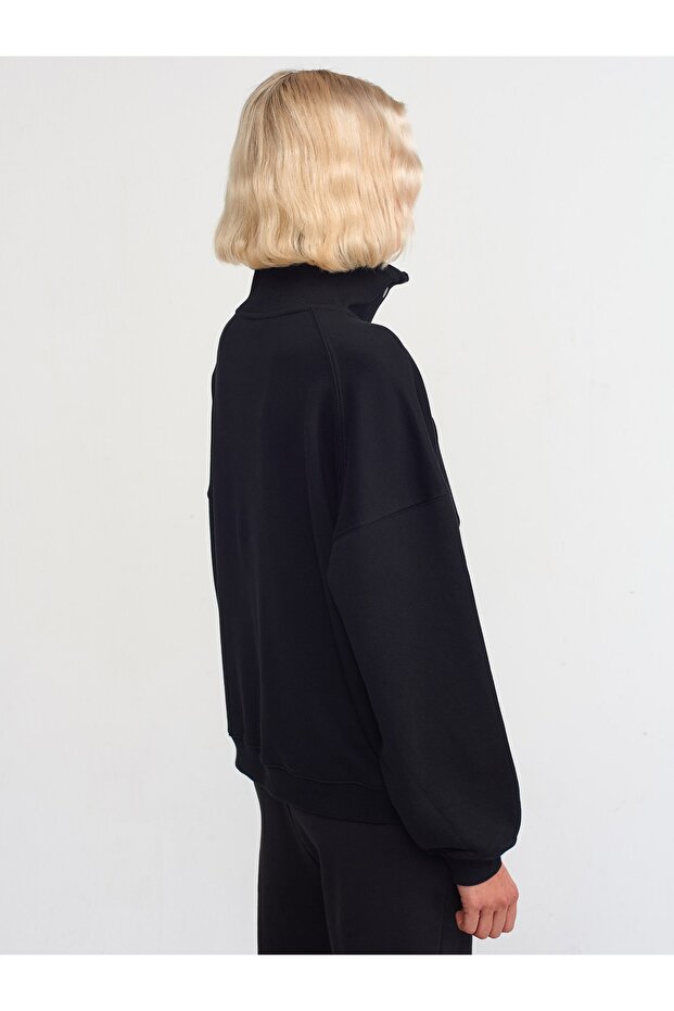 40107 Kargo Cep Oversize Sweatshırt-siyah - 2