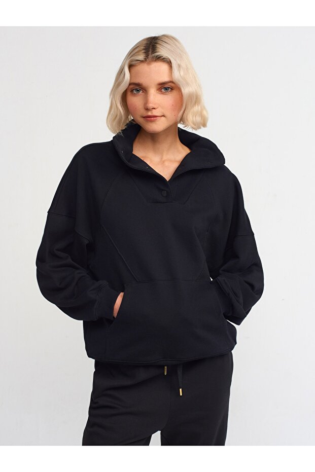 40107 Kargo Cep Oversize Sweatshırt-siyah - 4