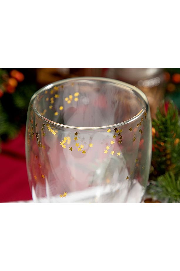 Yılbaşı Glam Sprinkles Borosilkat Cam Double Wall Bardak 350 ml Gold - 4