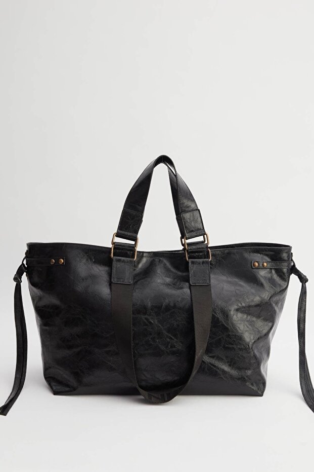 Black Std Big City Leather Tote Bag - Classic - 5