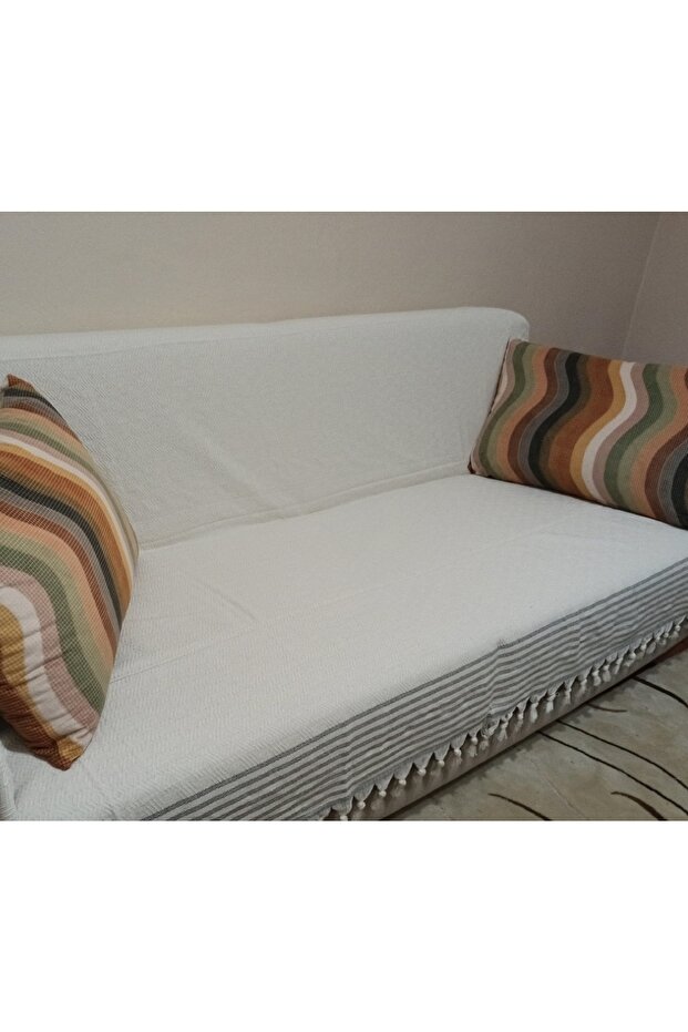 Organic Non-Removable Buldan Diaper Cotton Sofa Cover Sofa Bed Cover 170X220 Cm. Cream Gray