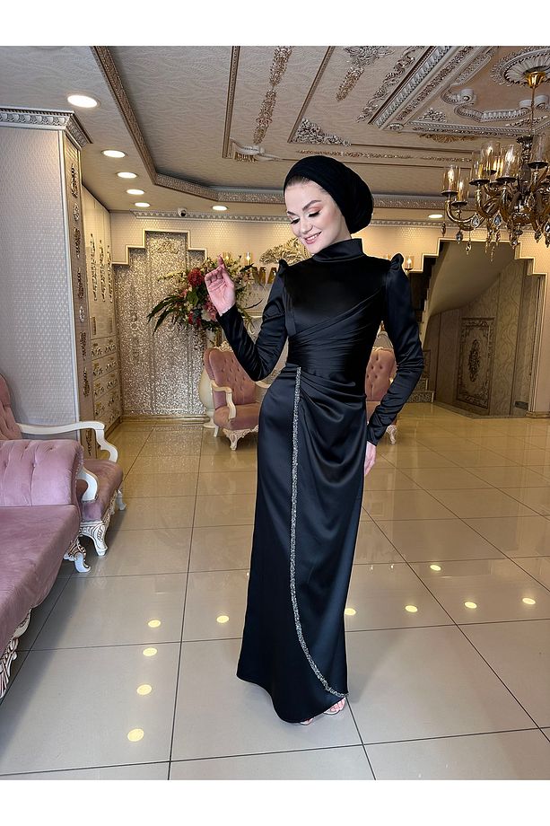 Lavin Siyah Abiye Elbise - 5