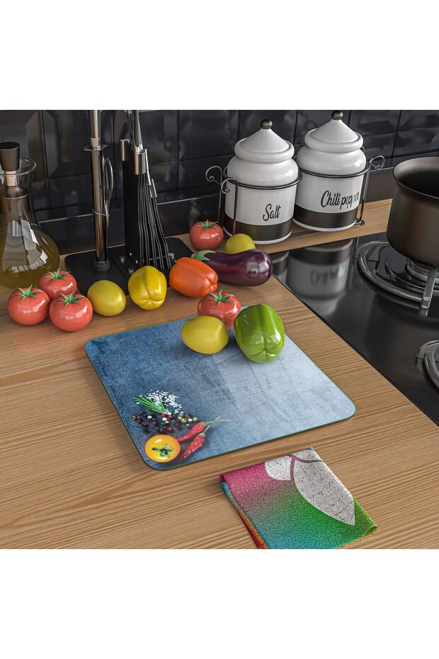 لوح تقطيع زجاجي مربع بنمط الخضار - 6