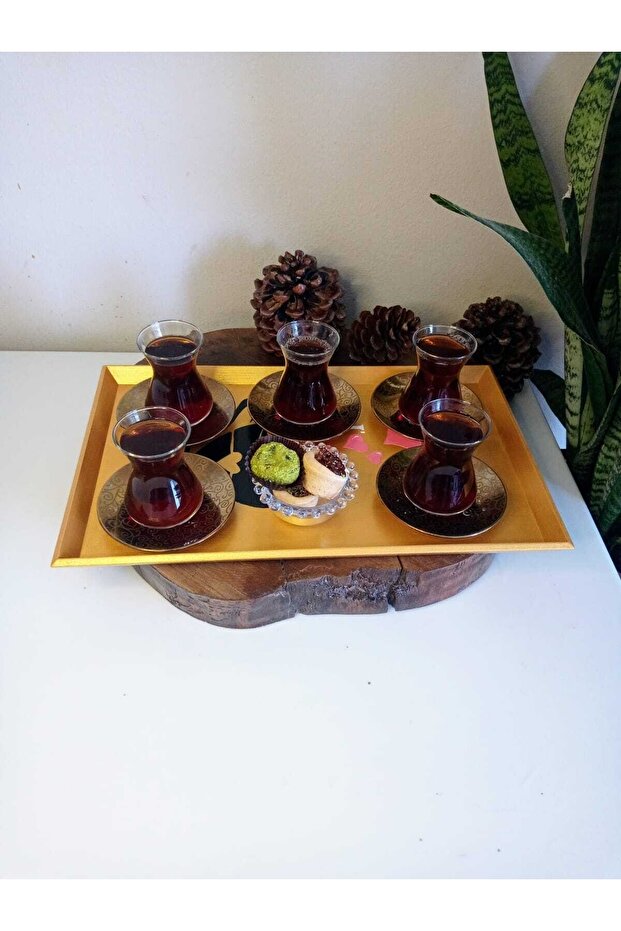 Hand Painted Gold Gilded Tea Coffee Promise Engagement Service Presentation Decorative Tray
