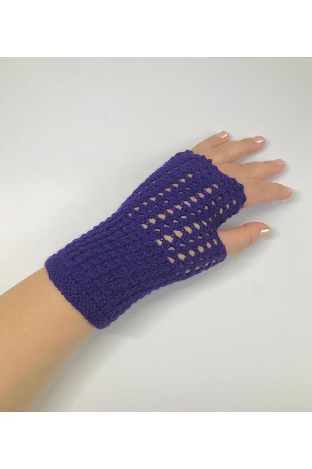 Mor Dantelli El Örgü Eldiven - 3