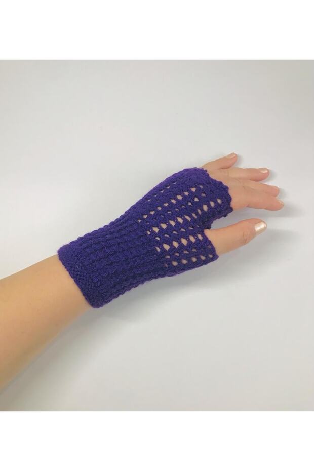 Mor Dantelli El Örgü Eldiven - 4
