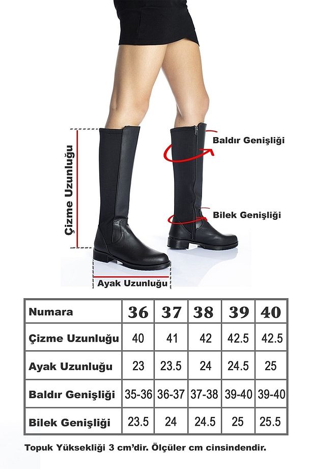 Kışlık Lastikli Dizaltı Dalgıç Kumaş Kadın Çizme - 7