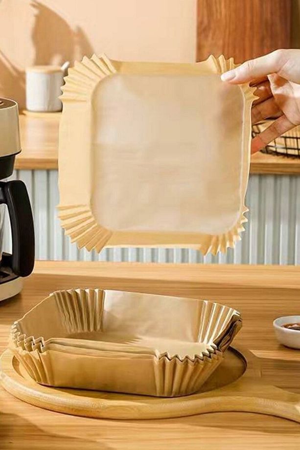 ® 100 Adet Air Fryer Pişirme Kağıdı Tek Kullanımlık Yağ Geçirmez Kağıt Kare Tabak Model - 3