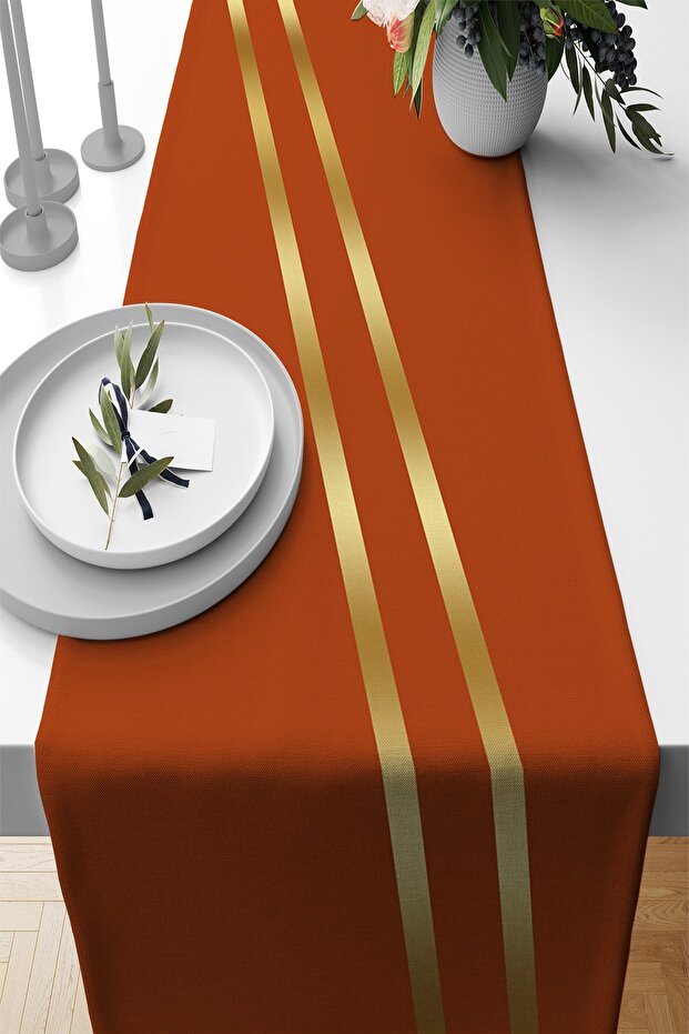Orange 40 X 140 Gold Premium Suede Woven Fabric Stain-Resistant Tablecloth Runner Rnr502