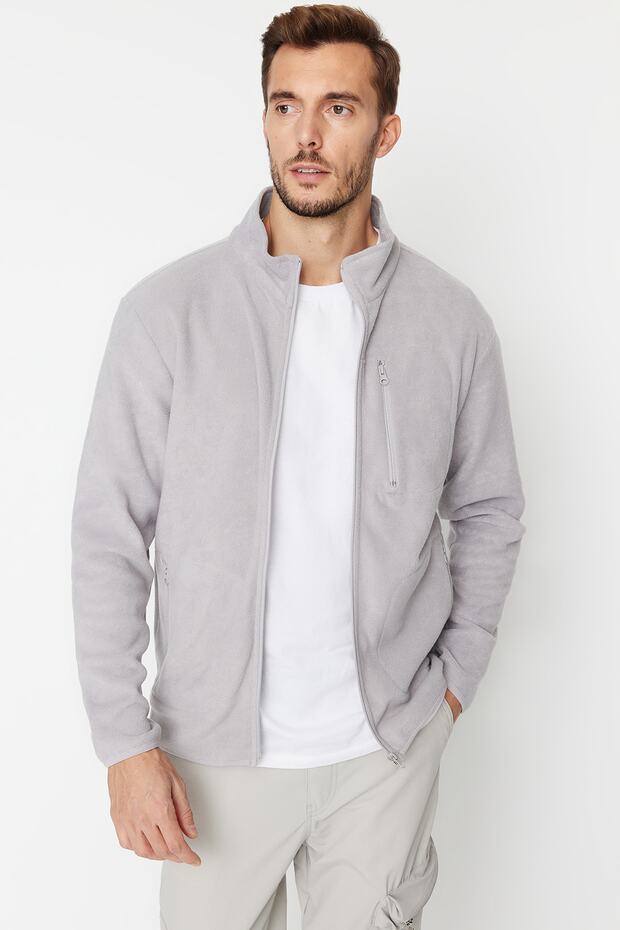 Gri Regular/Normal Kesim Fermuarlı Sıcak Tutan Kalın Anti-pilling Polar Sweatshirt TMNAW23HI00050 - 2
