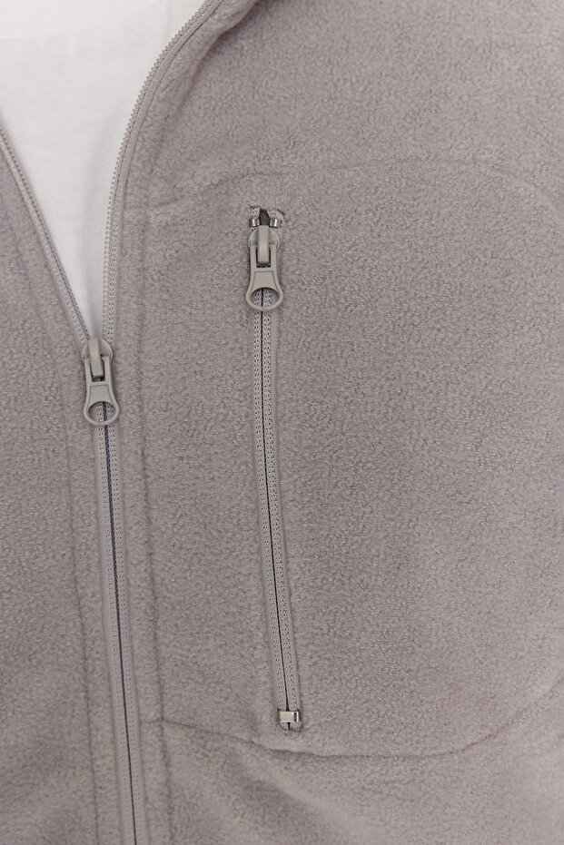 Gri Regular/Normal Kesim Fermuarlı Sıcak Tutan Kalın Anti-pilling Polar Sweatshirt TMNAW23HI00050 - 4