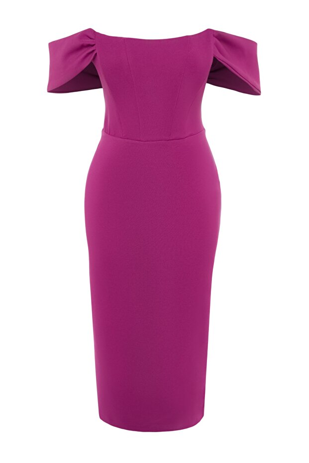 Lila, figurbetontes, gewebtes, stilvolles Abendkleid mit Korsettdetail, Nachtabendkleid TPRSS22EL00097 - 6
