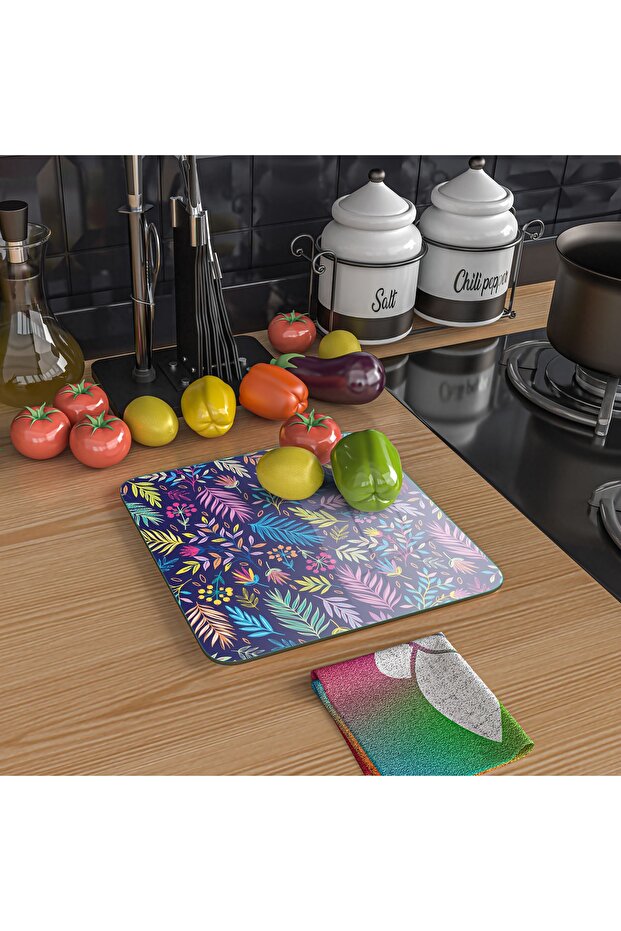 لوح تقطيع زجاجي بنمط أوراق الشجر المربعة - 6