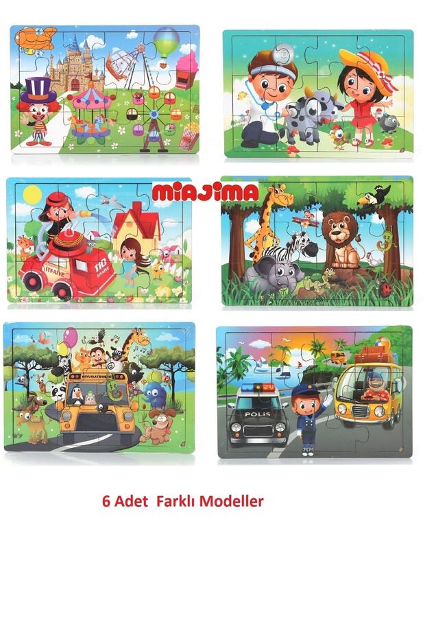 Eğitici Ahşap Puzzle Seti 6 Farklı Puzzle'dan Oluşan 12 Parçalı Puzzle - 1