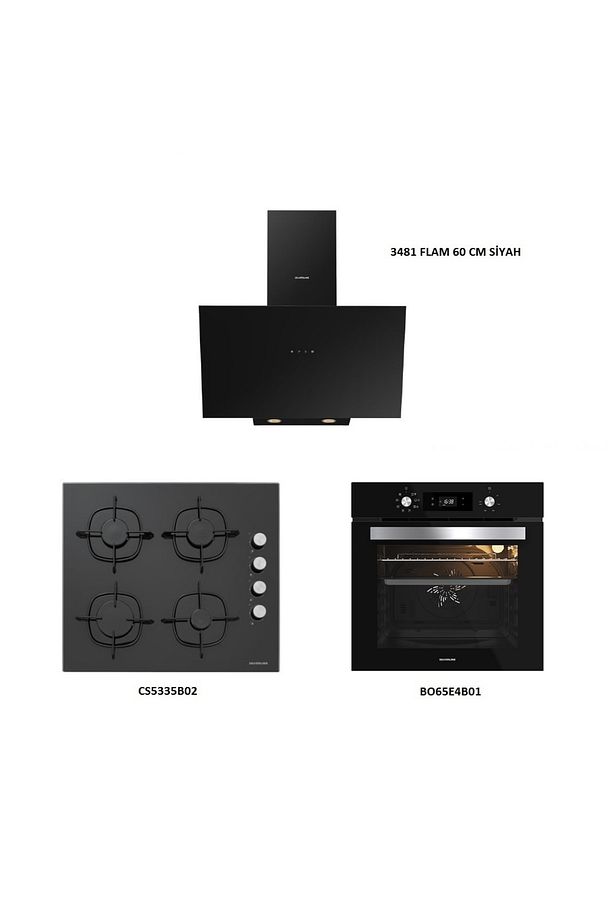 Siyah Cam Ankastre Set (3481 Flam 60+cs5335b02+bo65e4b01) - 1
