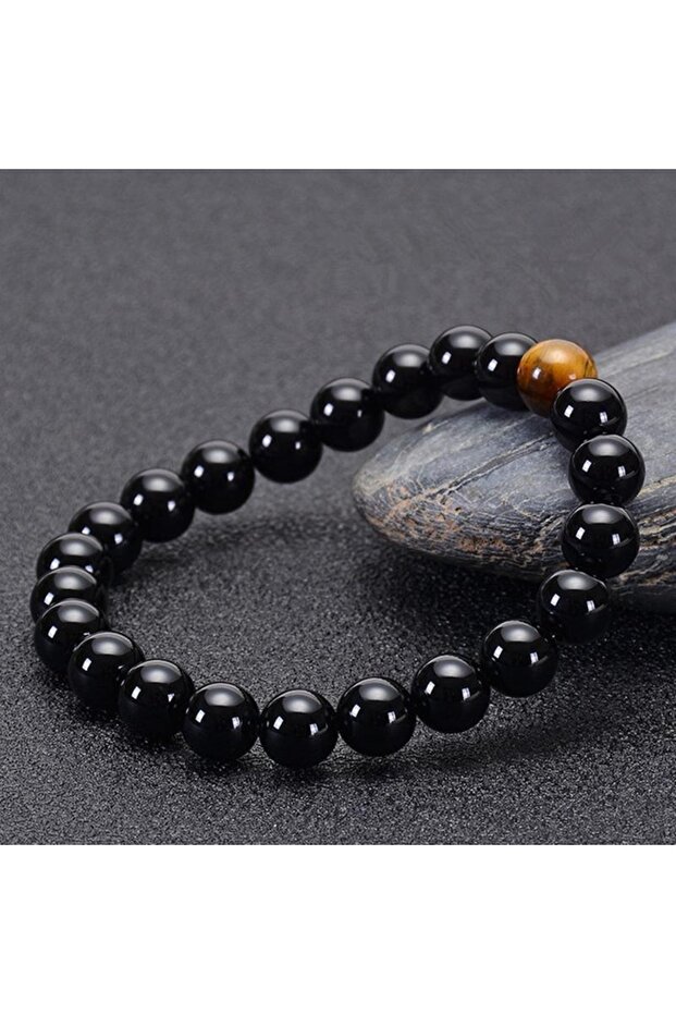 8 Mm Shiny Onyx Tiger Eye Men's Mala Bracelet