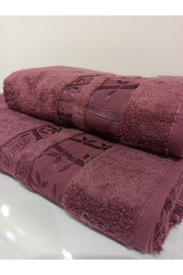 2'li Birinci Kalite Bambu Hamam Seti, Banyo Ve Baş Havlusu - Gül Kurusu - 3