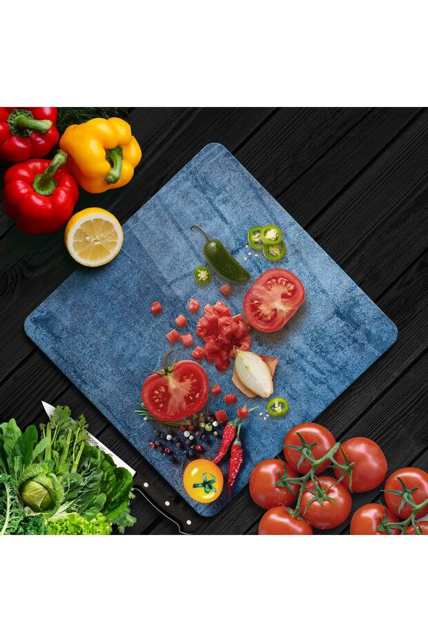 لوح تقطيع زجاجي مربع بنمط الخضار - 2