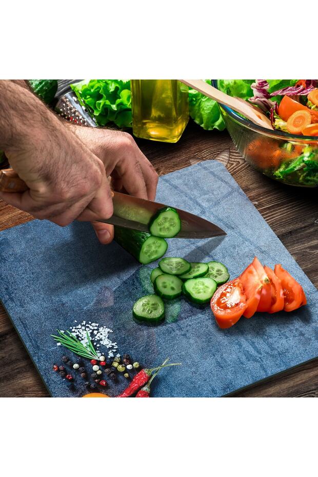 لوح تقطيع زجاجي مربع بنمط الخضار - 3