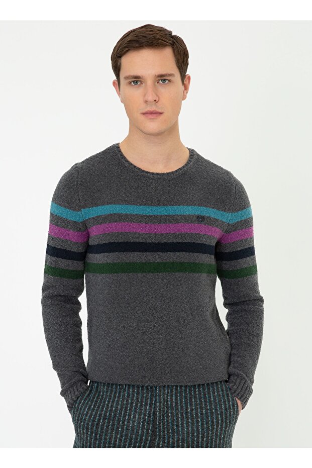 Crew Neck Anthracite Melange Men's Sweater Alente