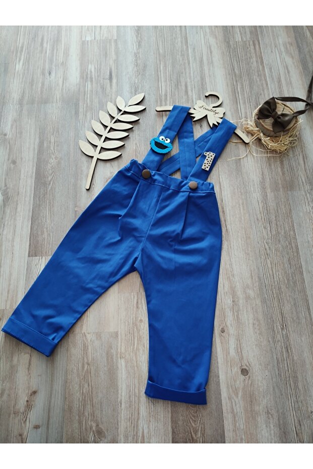 Cobalt Blue Salopet Cookie Monster Concept Baby Boy Birthday Outfit