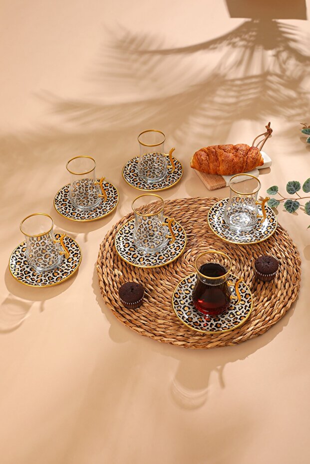 Leopard Pattern Tea Set with Handles 12 pcs